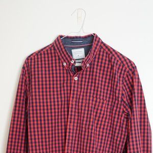 cactus man slim fit plaid button long sleeve shirt red medium
